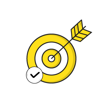 achievable marketing goals - illustration of an arrow in a bullseye with a checkmark icon next to it