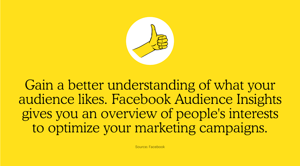 Facebook Insights gives you an overview of people's interests to optimize your marketing campaigns.