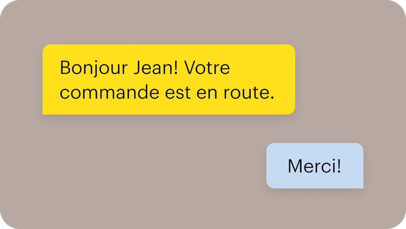Image d’une interface utilisateur abstraite flottante de SMS, illustrant comment les utilisateurs peuvent accroître l’engagement et la fidélisation des clients grâce aux SMS transactionnels.
