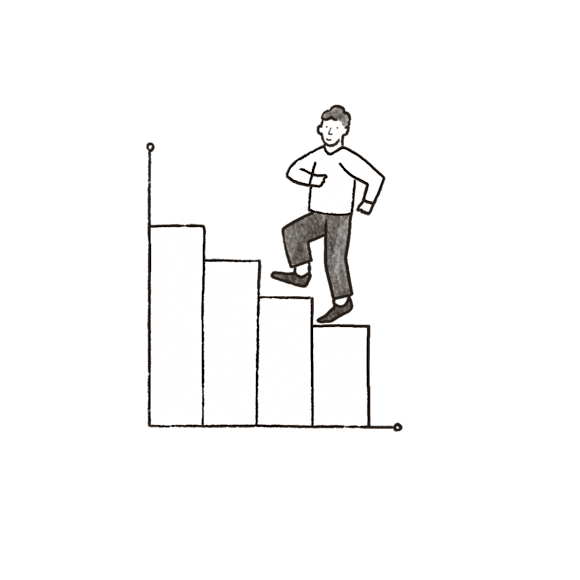 Man walking up a bar graph
