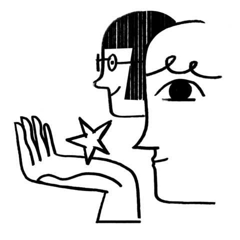 Illustration of two faces holding stars in their hands.