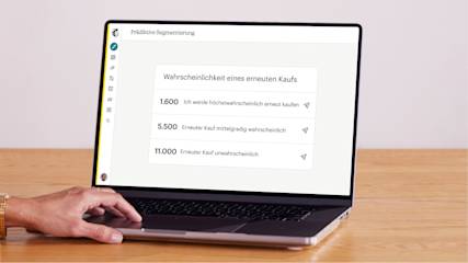 Ein Laptop, der prädiktive Segmentierung und die Wahrscheinlichkeit eines erneuten Kaufs anzeigt