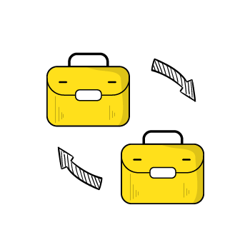 b2b marketing budget - illustration of two suitcases with two rotating arrows