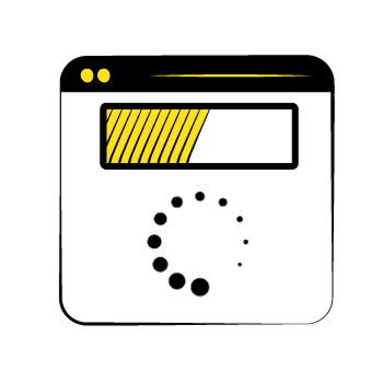too many gifs - Loading progress bar with circular loading spinner in a browser window, shown in black and yellow