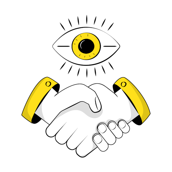 make an impression concept - illustration of a large above two hands holding 