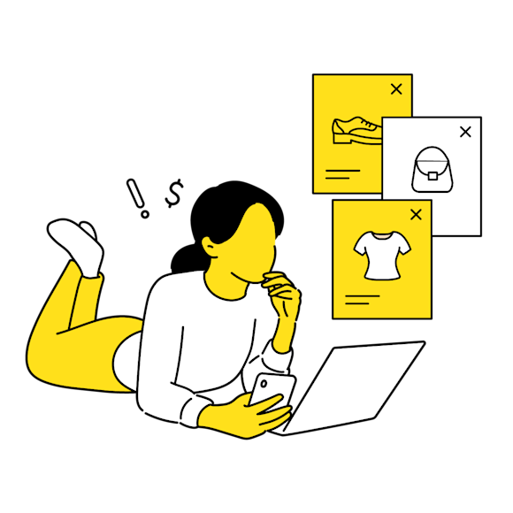 Graphic of a woman online shopping