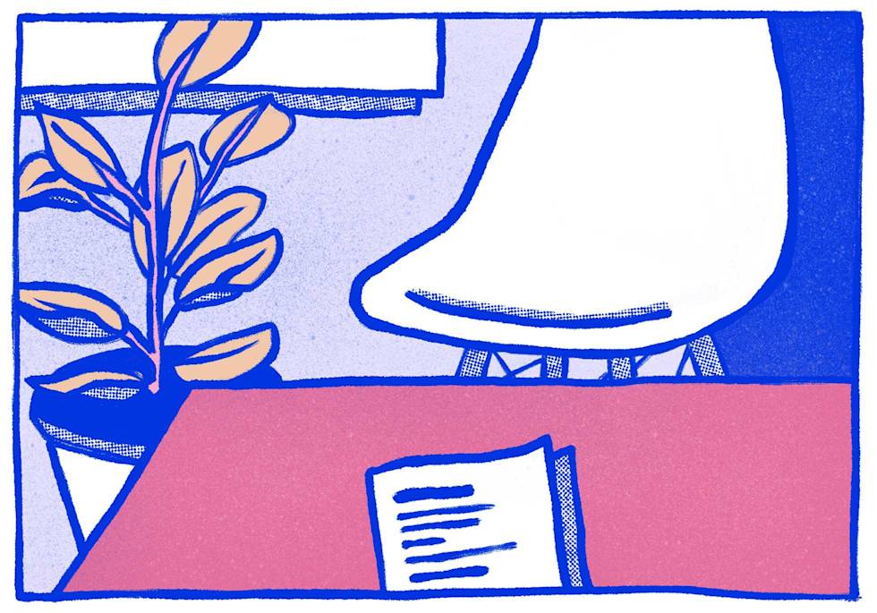 An illustration of a chair and table