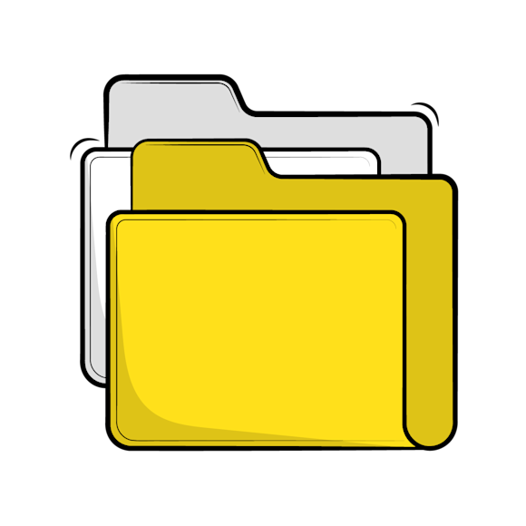 png vs svg - Multiple stacked file folders in yellow and gray