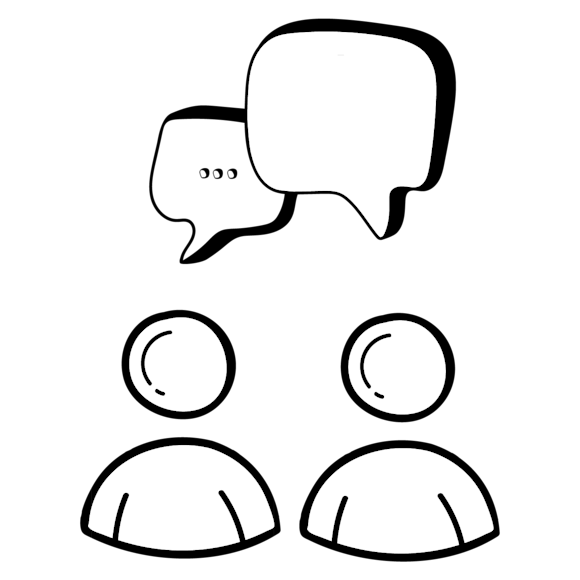 Graphic of two people icons with speech bubbles