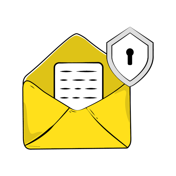 how BIMI works - Yellow envelope icon with a security keyhole symbol