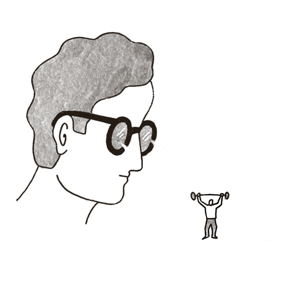 Person with glasses, watching someone lift weights