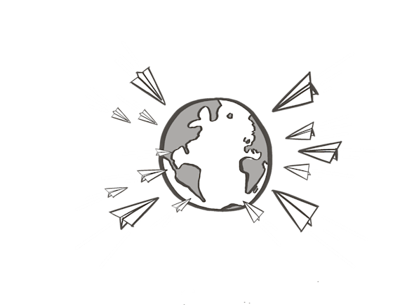 Earth with paper planes