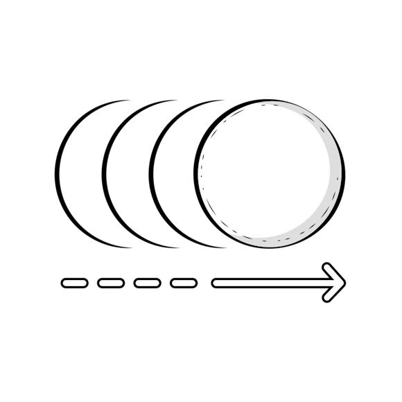 visual balance - black line drawing showing several sphere phases with an arrow underneath 