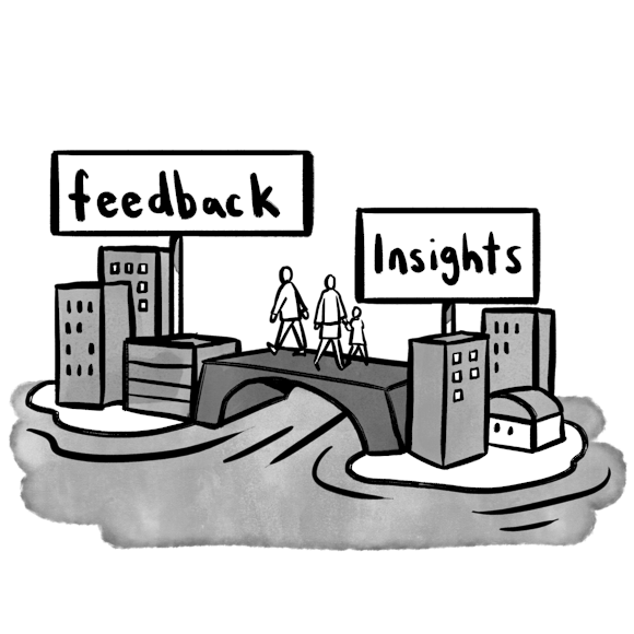 Visualization of feedback and insights being connected by a bridge