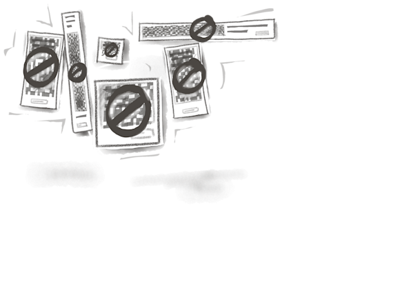 Group of ads with strikes through them