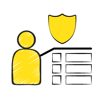 TLS - Yellow user profile icon with white ID card or document symbols arranged in a horizontal row