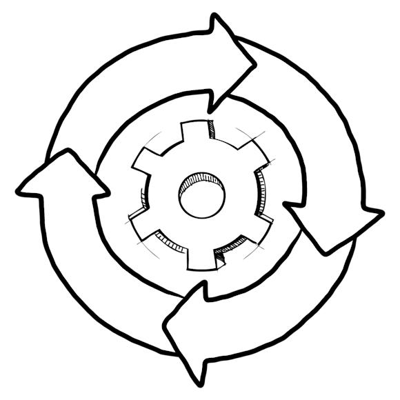 circular arrows around a gear
