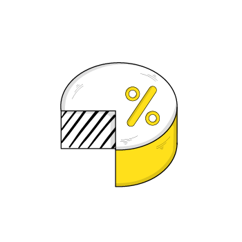 improve landing pages - illustration of a 3D pie chart with a percentage icon inside