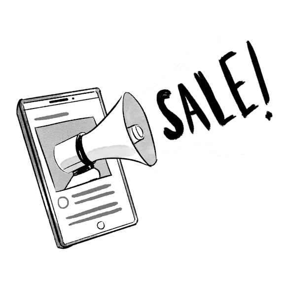 Device with a megaphone, announcing a sale