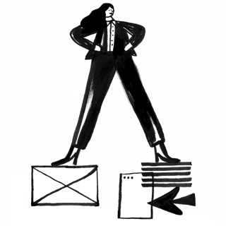 A woman standing on top of her emails