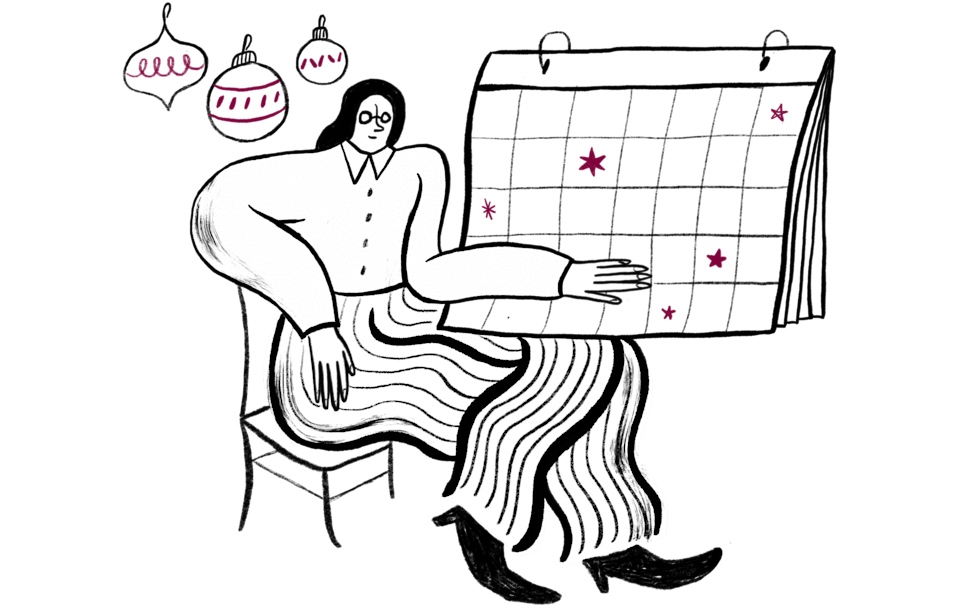 Illustration of a woman looking at a calendar