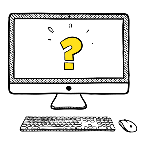 Graphic of a computer screen with a question mark on it