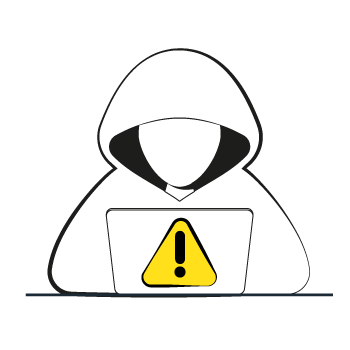 DMARC - Simple line drawing of a figure in a hoodie and a laptop with a warning symbol