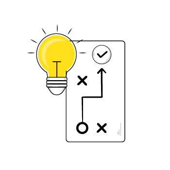 test your product personalization - illustration of a lightbulb and chart with a start point and arrow leading to a checkmark