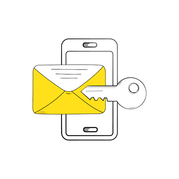 envelope with a key on a cellphone