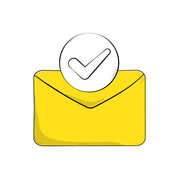 email confirmation  - A yellow folder icon with a checkmark symbol in a white circle
