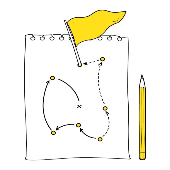 Graphic of a map on a piece of paper with a pencil