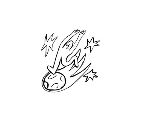 An illustration of a person surfing on a planet.