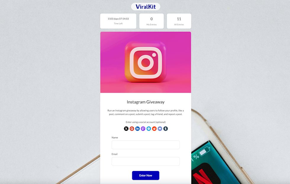 Live example giveaway on ViralKit.
