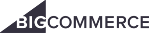 BigCommerce logo featuring a dark blue triangle and the word "BIGCOMMERCE" in capital letters.