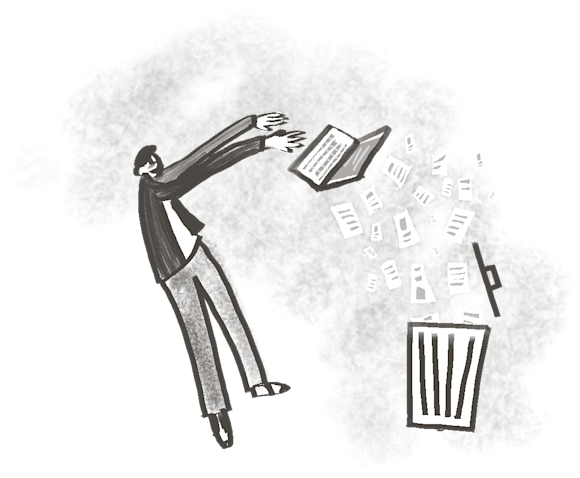 Emails being thrown into a trashcan