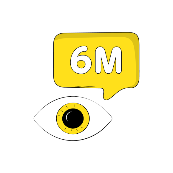 Eye and speech bubble that says “6M”
