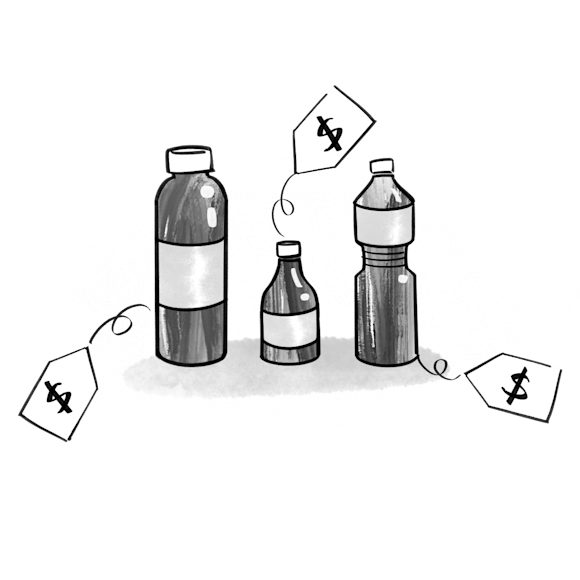Bottles with price tags