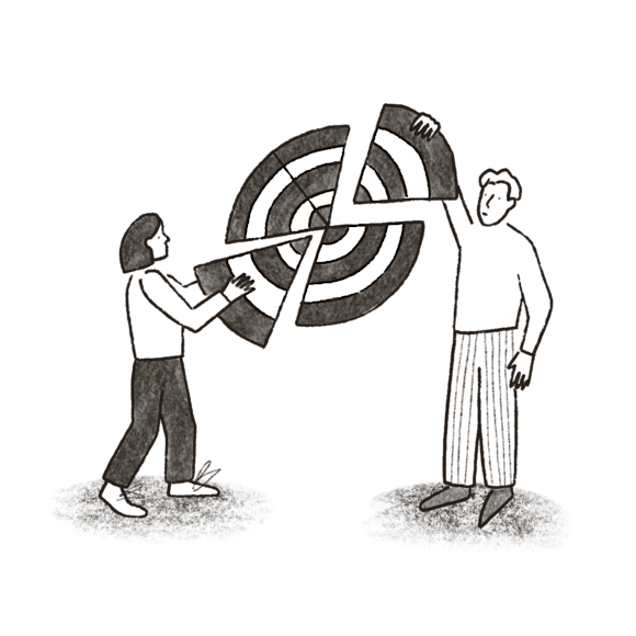 two people competing a pie chart