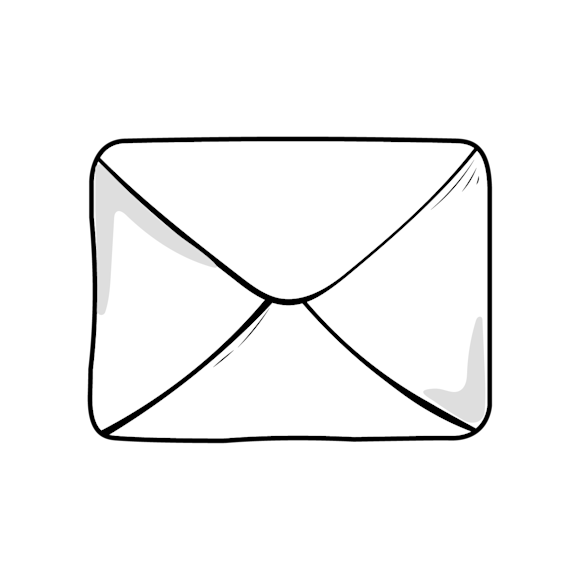optimize for email - Simple black and white line drawing of an envelope with subtle shading in the corners