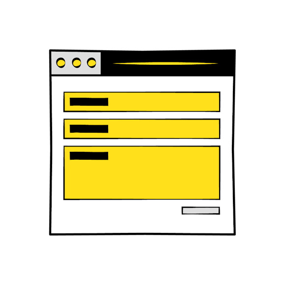 lead capture form - Simple wireframe layout showing three yellow rectangular content blocks stacked vertically below a header with three circular dots