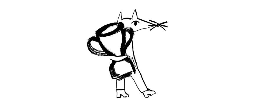 An illustration of a small rodent carrying a trophy.