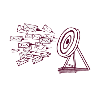Illustration of a target with email arrows targeting it. 