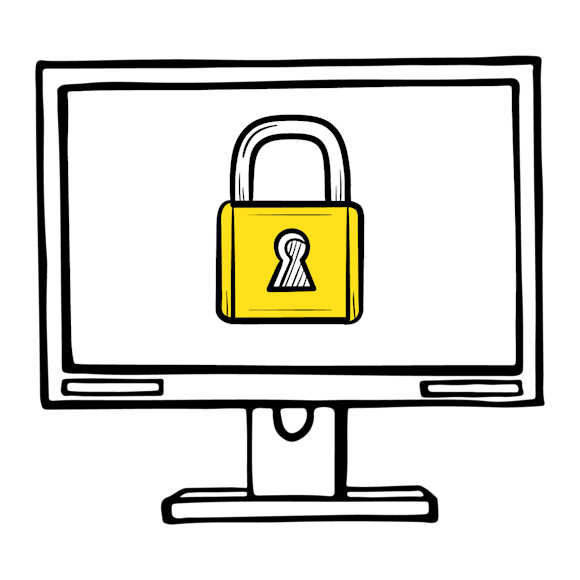 Graphic of a computer with a lock on the screen