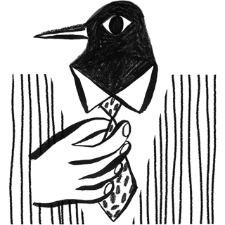 Penguin tightening his tie on his suit.