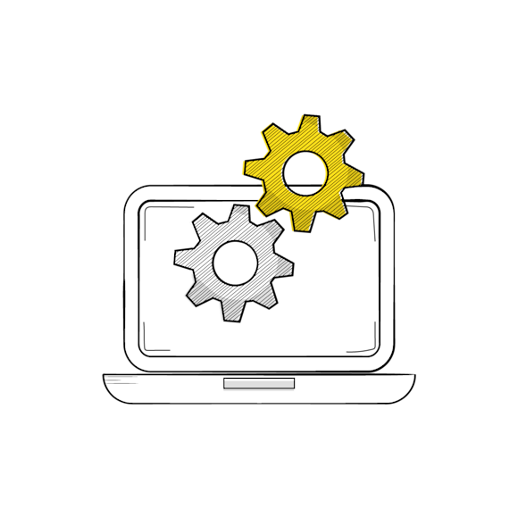 Laptop with gears turning