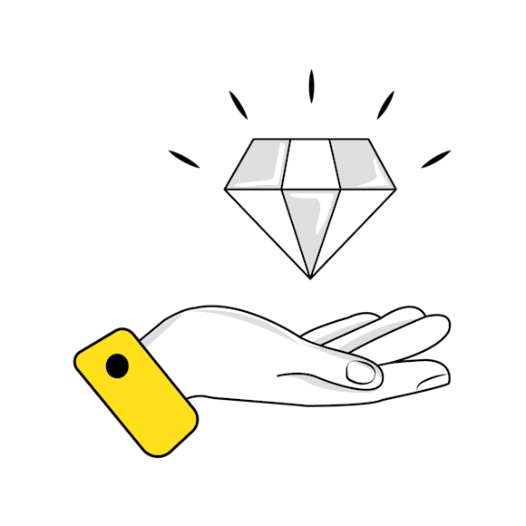 type of value - Line drawing of a hand holding a yellow key card below a sparkling diamond shape icon