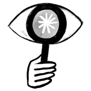 Eye looking through magnifying glass