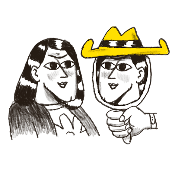 Abstract woman looking at herself in a mirror