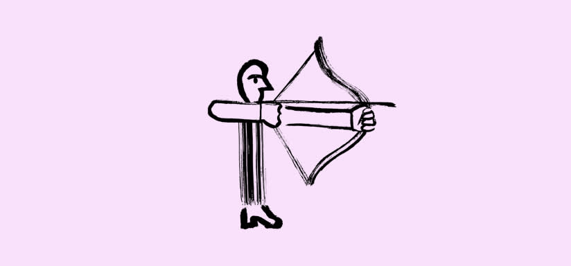 Illustration of a person shooting a bow and arrow.