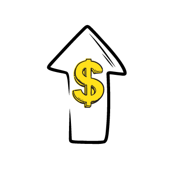 inactive subscribers - White upward-pointing arrow with a yellow dollar sign symbol inside